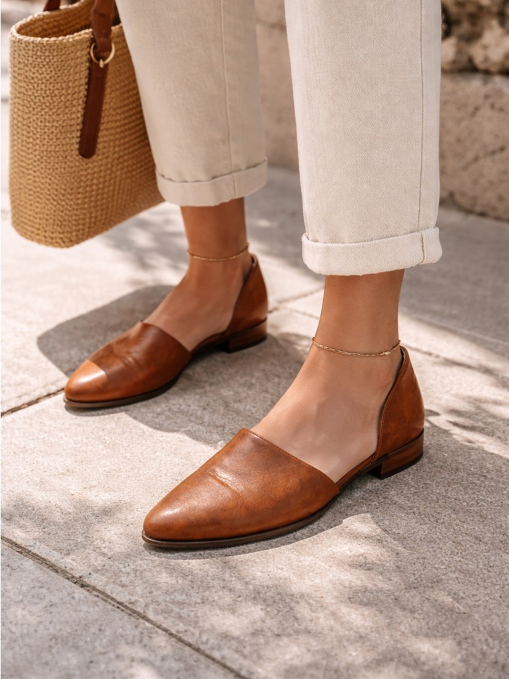 Catherine Malandrino Cognac D’Orsay Flats Pointed Almond Minimal Chic 8.5